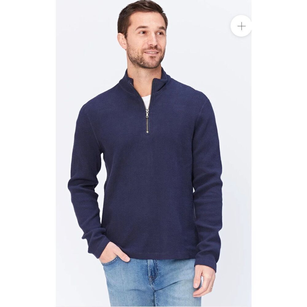 AGAVE DENIM Navy Blue Wave Train Flat Back 1/4 Zip Mock Sweater-L